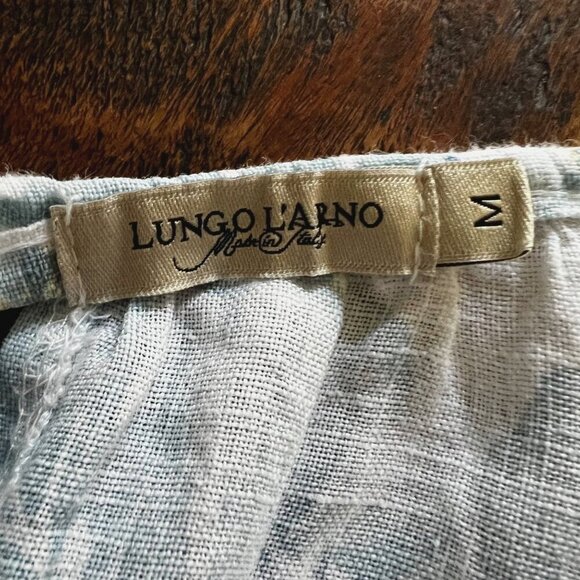 Lungo LArno Floral Sleeveless Dress Made In Italy 100% Linen Blue/White Size M - Picture 2 of 12